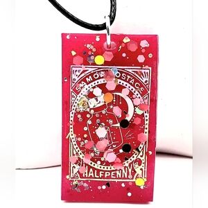 Silver Holographic Witch Moon Potion Stamp Star Bright Sparkle Pink Necklace